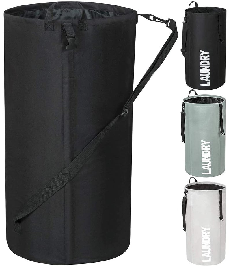 Chrislley 106L Extra Large Laundry Hamper with Drawstring Dorm Room Backpack Laundry Bag Collapsible Laundry Basket for College Students Travel Day Tripï¼ˆBlackï¼‰ - Image 1